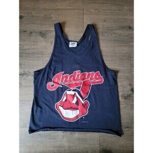 Vintage 90s MLB Cleveland Indians Baseball Tank Top Shirt Size L Made in USA